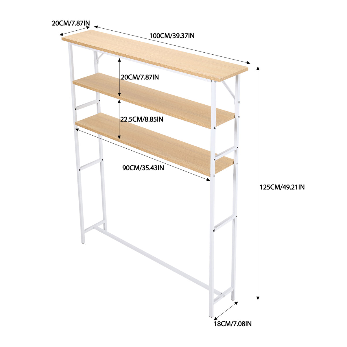 3-Tier Wood-Grain Narrow Console Table