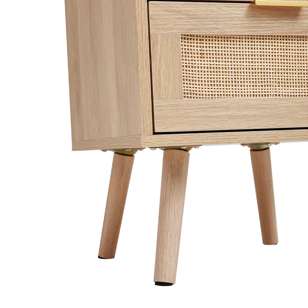 2 Pack Wood and Rattan Side Cabinet