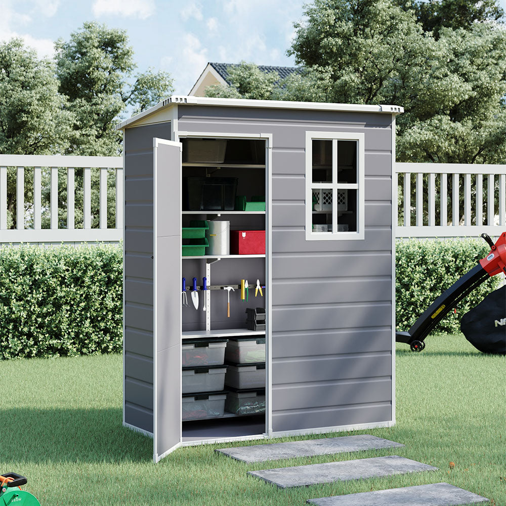 5 x 3 ft Plastic Garden Storage Shed with Pent Roof & Lockable Door