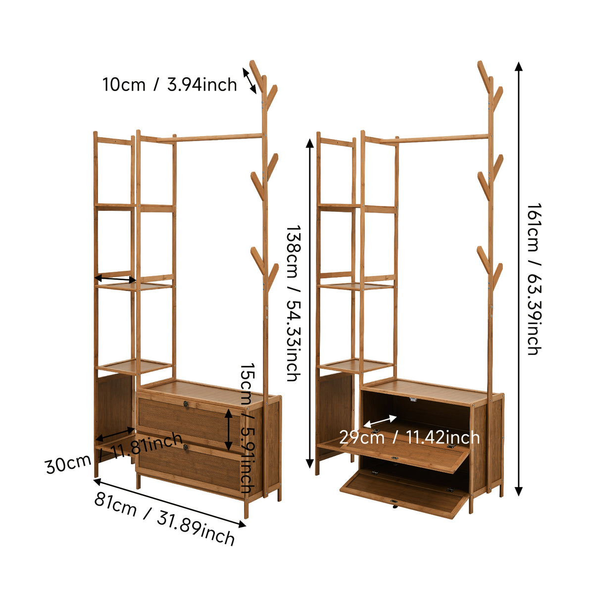 Multi-functional Wooden Coat Rack with Storage Cabinets