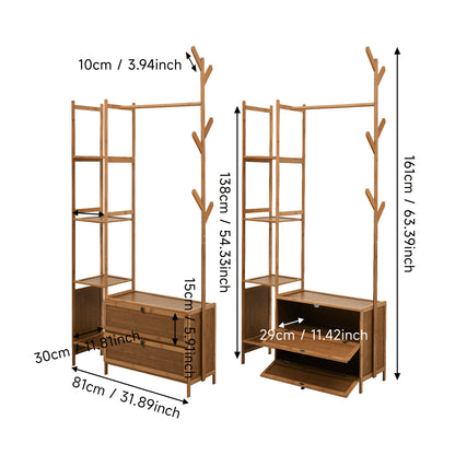 Multi-functional Wooden Coat Rack with Storage Cabinets