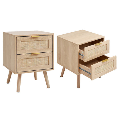 2 Pack Wood and Rattan Side Cabinet