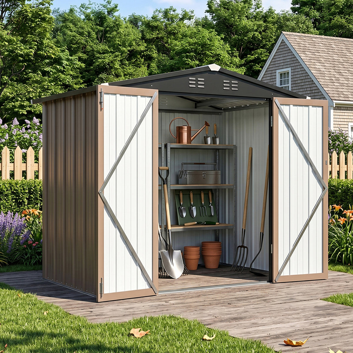6 x 4 ft Apex Roof Garden Tool Shed With Lockable Doors