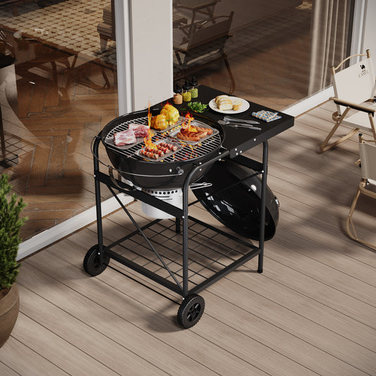 Outdoor Round Charcoal Grill with Side Table