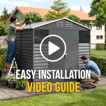 8 x 8.5 ft Charcoal Steel Garden Storage Shed with Double Doors & Windows