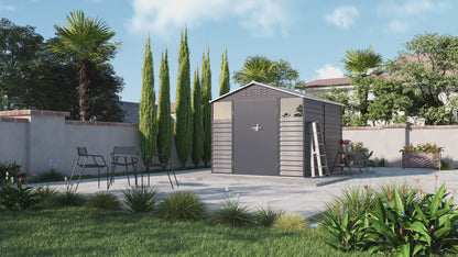 8 x 8.5 ft Charcoal Steel Garden Storage Shed with Double Doors & Windows