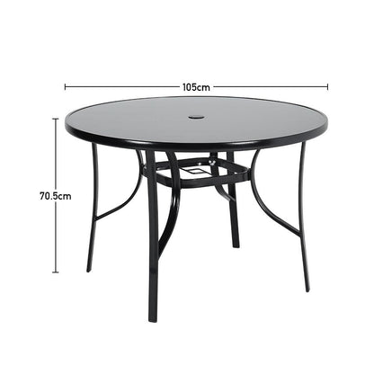 Outdoor Round Dining Set Tempered Glass Table and Rattan Chairs GARDEN DINING SETS   