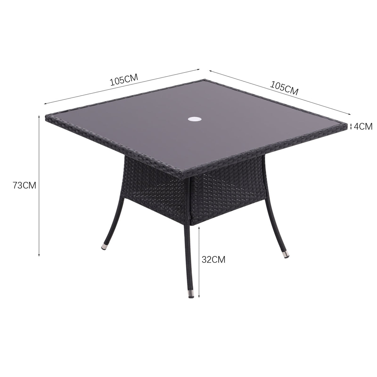 105cm Round/ Square Coffee Table Bistro Outdoor Garden Patio Tables & Parasol Hole Garden Dining Table   