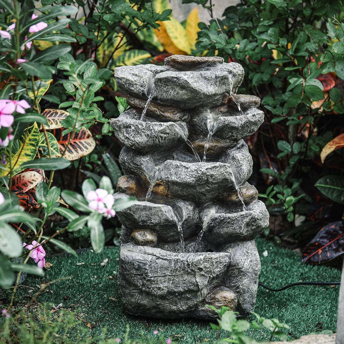 Garden Water Feature Decorate Cascading Tiered Water Fountain Pump Waterfall Fountains & Waterfalls   