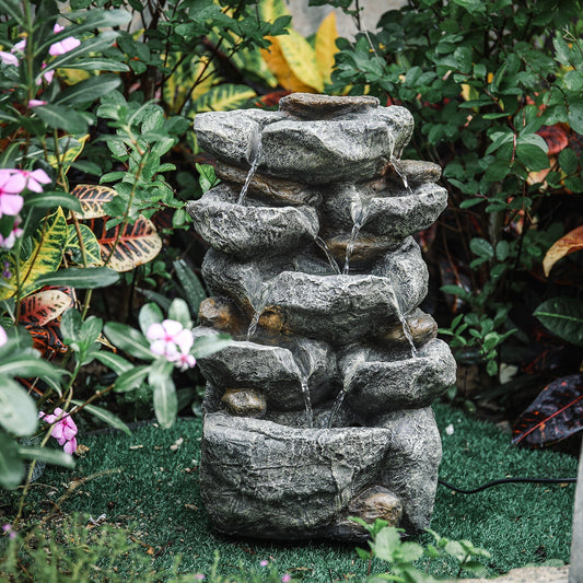 Garden Water Feature Decorate Cascading Tiered Water Fountain Pump Waterfall Fountains & Waterfalls   