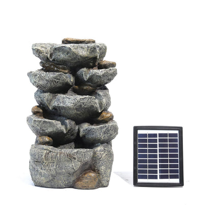 47cm Height Solar Power Garden Water Feature Cascading LED Rockfall Fountains & Waterfalls   