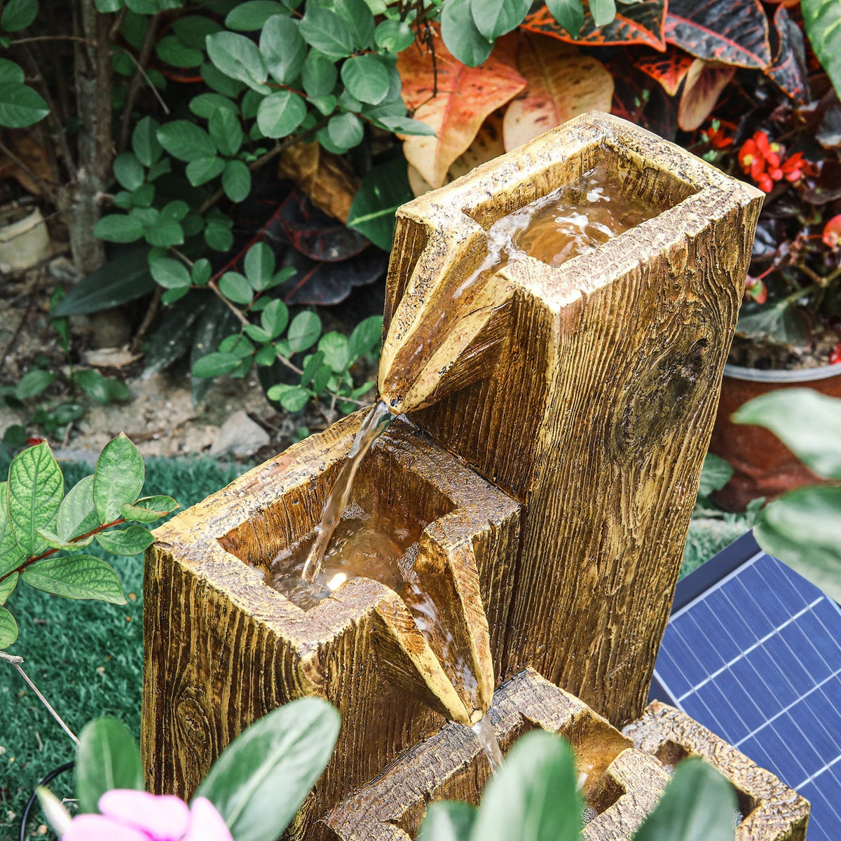 Garden Fountain Self Containing Water Feature Solar Powered Fountains & Waterfalls   