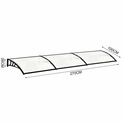 Outdoor Curved Shielded Awning - Rain Shelter - Black Awnings   L 270 x W 100 x H 28 cm Black 