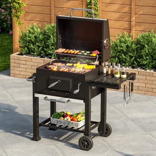 Charcoal BBQ Grill Barrel with Side Table Garden BBQ Grill   
