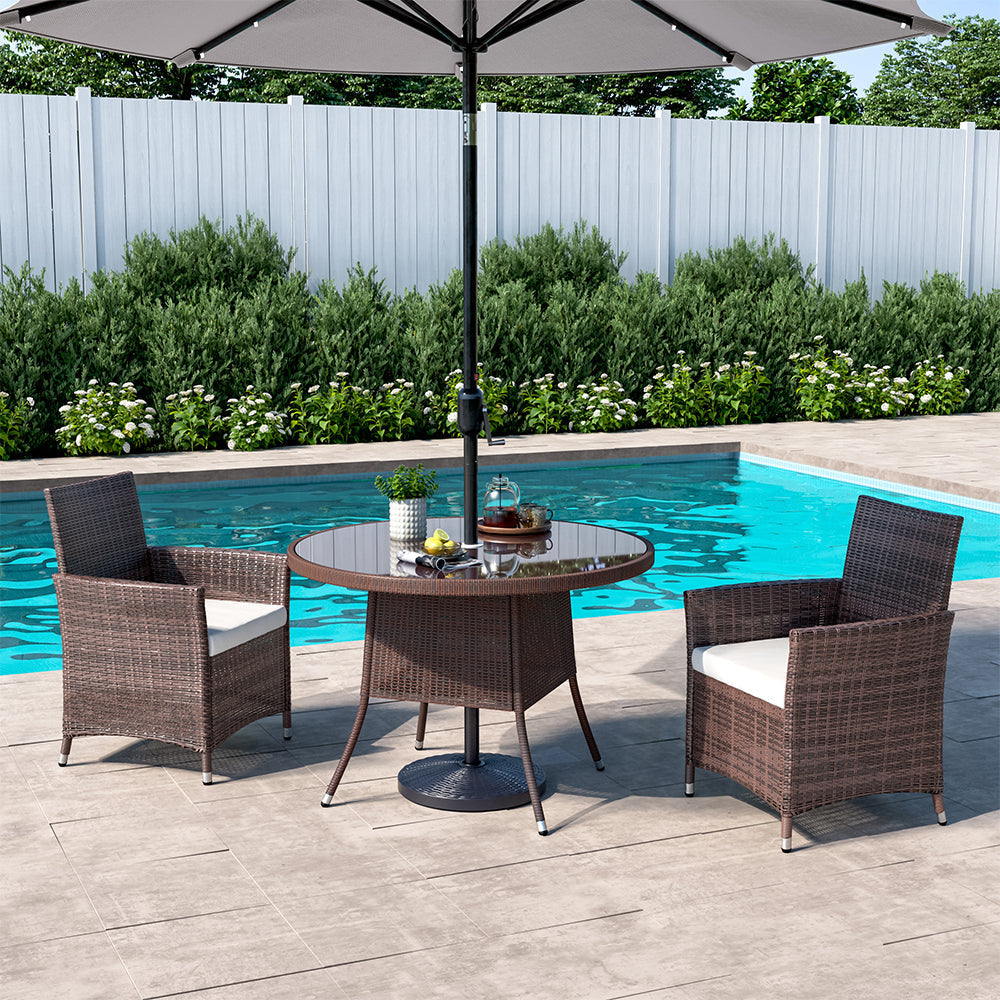 105cm Round/ Square Coffee Table Bistro Outdoor Garden Patio Tables & Parasol Hole Garden Dining Table   Round Brown 