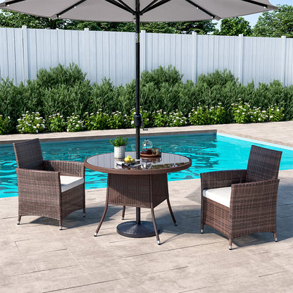 105cm Round/ Square Coffee Table Bistro Outdoor Garden Patio Tables & Parasol Hole Garden Dining Table   Round Brown 