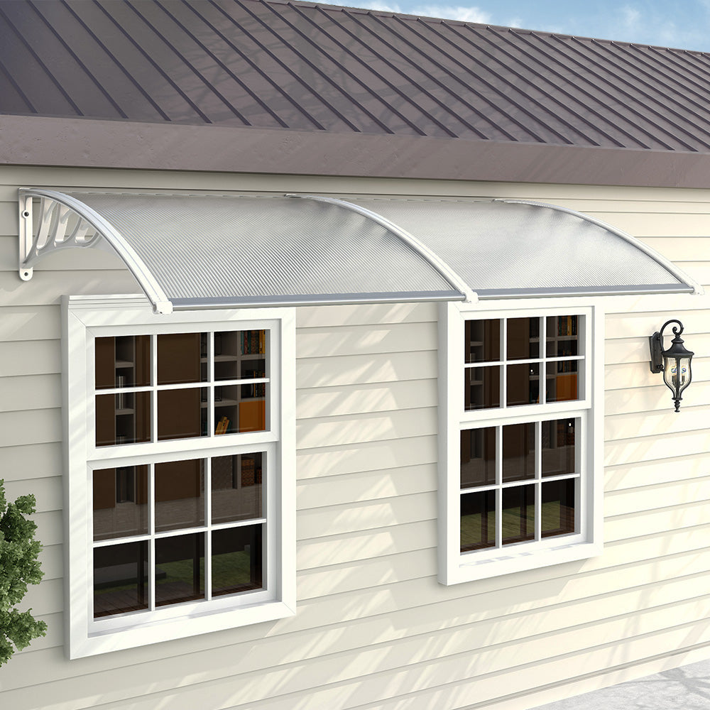 Outdoor Curved Shielded Awning - Rain Shelter - White Awnings   