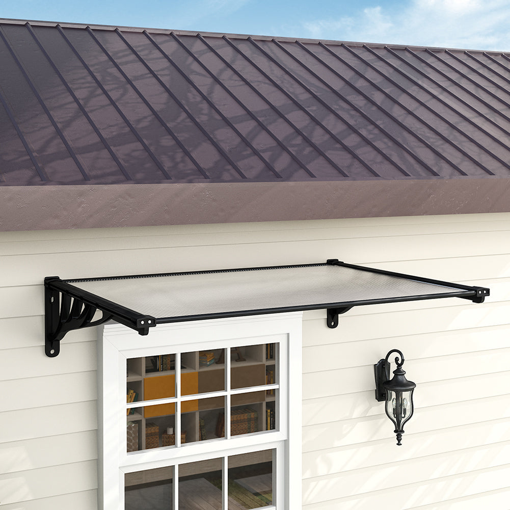 Outdoor Flat Shielded Awning - Rain Shelter - Black Awnings   L 120 x W 90 x H 28 cm 