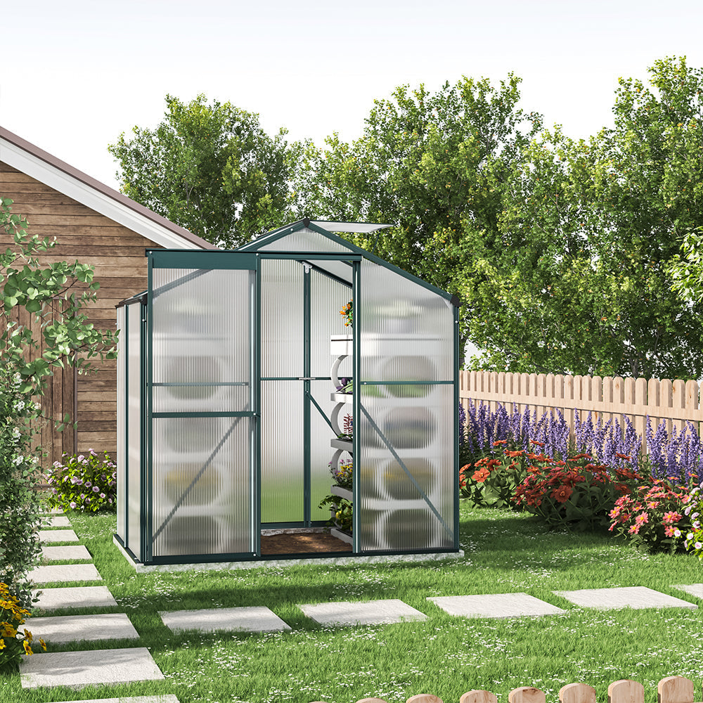 4' x 6' ft Garden Hobby Greenhouse Green Framed with Vent Garden Storages & Greenhouses Garden Sanctuary With Base W 190 x L 130 x H 195 cm 