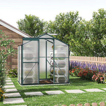 4' x 6' ft Garden Hobby Greenhouse Green Framed with Vent Garden Storages & Greenhouses Garden Sanctuary With Base W 190 x L 130 x H 195 cm 