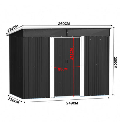8 x 4 ft Metal Garden Storage Shed with Lockable Sliding Doors