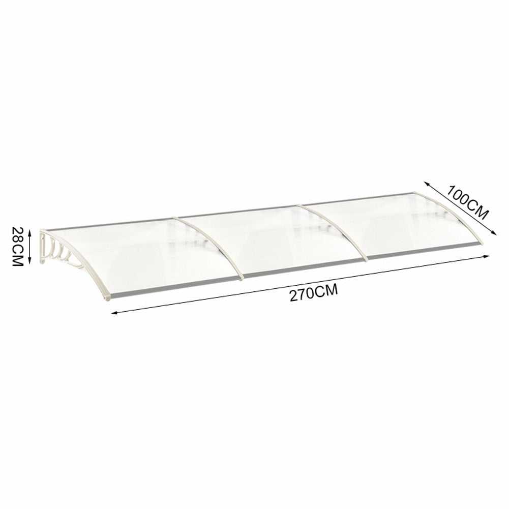 Outdoor Curved Shielded Awning - Rain Shelter - White Awnings   L 270 x W 100 x H 28 cm 