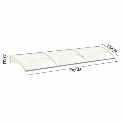 Outdoor Curved Shielded Awning - Rain Shelter - White Awnings   L 270 x W 100 x H 28 cm 